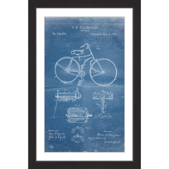 "Bicycle 1891 Blueprint" Framed Painting Print