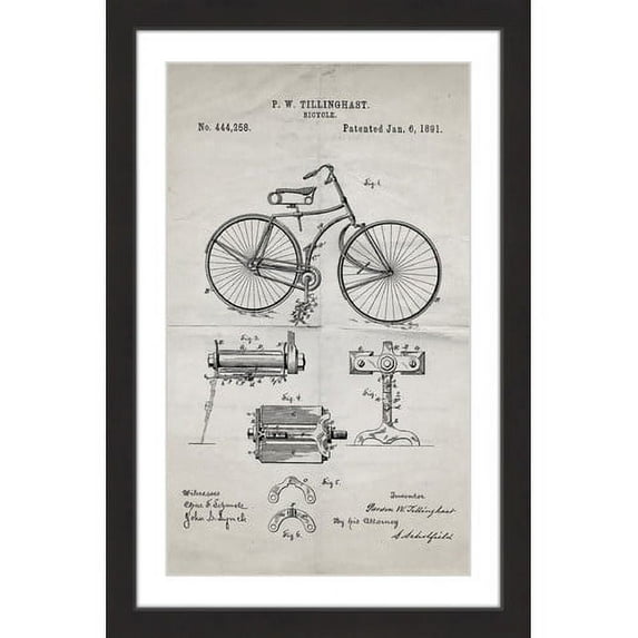 "Bicycle 1891 Old Paper" Framed Painting Art Print