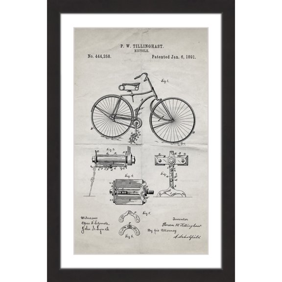 "Bicycle 1891 Old Paper" Framed Painting Print