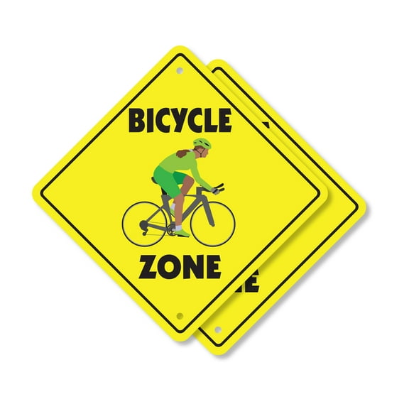 Bicycle (2 Pack) Plastic Crossing Sign - 12 Inch X 12 Inch Xing Sign Gift Bike Ride Pedal Outdoor Cycling Sports Path Fun Exercise Adventure Trail