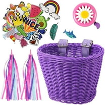 Bicycle Basket Set - Colored Tassels Wicker Front Handlebar Bike Basket Handlebar with Streamers Bell and Stickers, Bicycle Decoration for All Ages