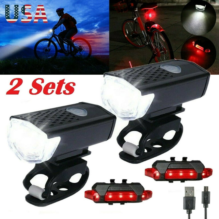 1/2X USB Rechargeable LED Bike Lights Set Headlight Taillight Caution  Bicycle