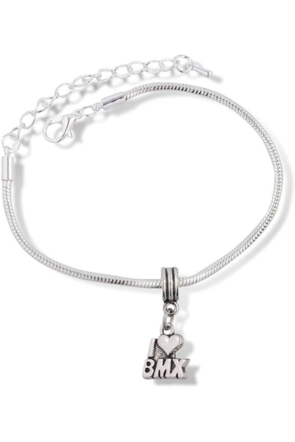 Bicycle Bracelet | I Love BMX bicycle racing Stainless Steel Snake Chain Charm Bracelet