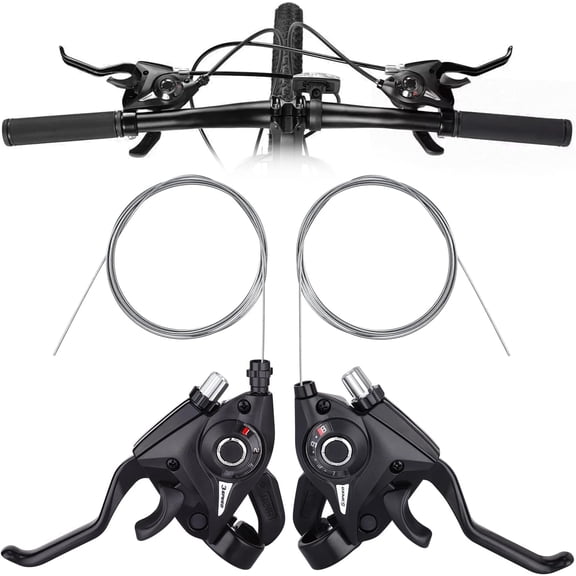 Bicycle Brake Levers Shifter, 3x8 24 Speed Mountain Bike shifters Set, Left Right Lever Shifter Kits with Gear Indicator, Replacement Shift Cables for Moutain Folding