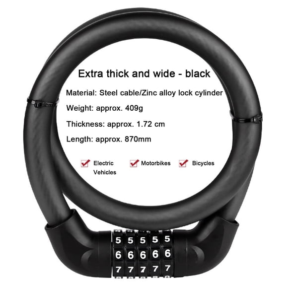 Na Na 5 Cable Bicycle Lock, Black Combination Lock