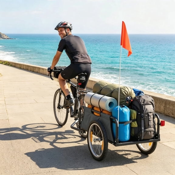 Bicycle Cargo Cart 88 lbs Weight Capacity Bike Trailer with 16" Quick-Release Pneumatic Tires Rust-Resistant Aluminum Rims Safety Flag Fits 22-28 Inch Bikes Gray