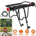 thumbnail image 1 of Bicycle Cargo Rack, TeqHome Rear Bike Rack Quick Release Adjustable Aluminum Bicycle Carrier with Elastic Cord Red Reflector 55 LBS Capacity Easy to Install Black, 1 of 9