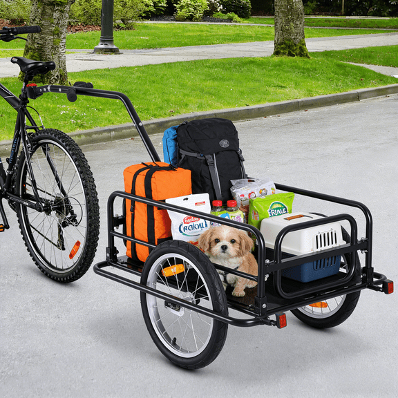 Bicycle Cargo Trailer with 16 Inch Wheels 88 LB Capacity Foldable Bike Cart for Grocery Shopping Kids Pets Camping Beach Outings Steel Frame Quick Release Hitch Black 28x16.5x9.75 Inch Bed
