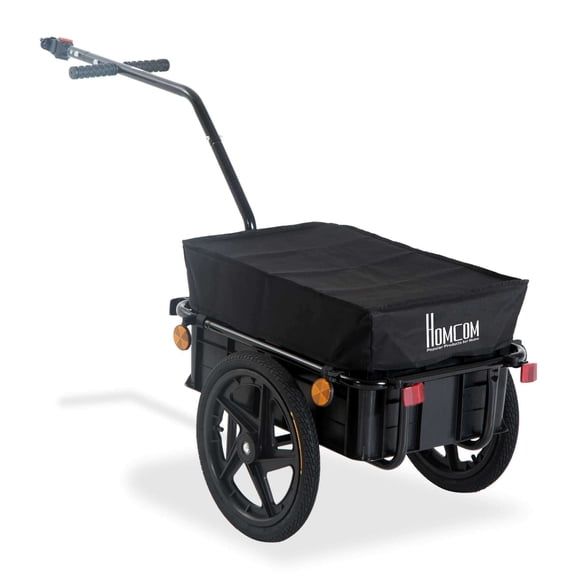 Bicycle Cargo Trailer with Removable Box & Waterproof Cover - 16" Wheels, 88lb Capacity, Black Steel Bike Wagon