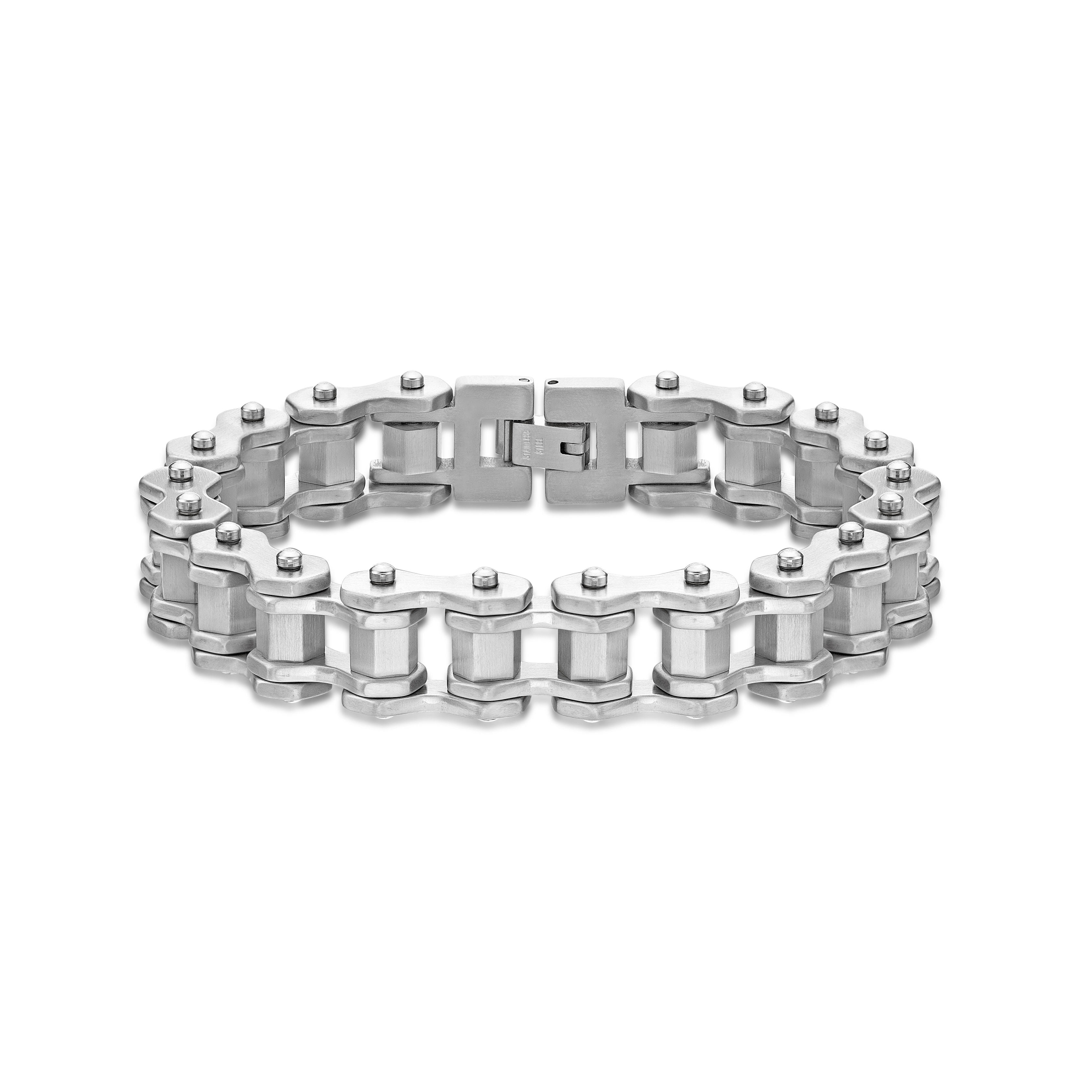Bicycle Chain Bracelet for Men in Stainless Steel with Fold Over Clasp by Metro Jewelry