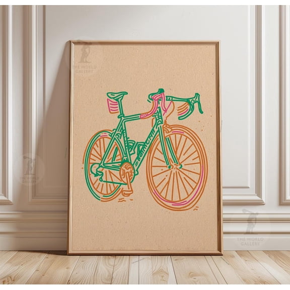 Bicycle Colour Line Modern Minimal Cycling Poster Unframed Paper Print