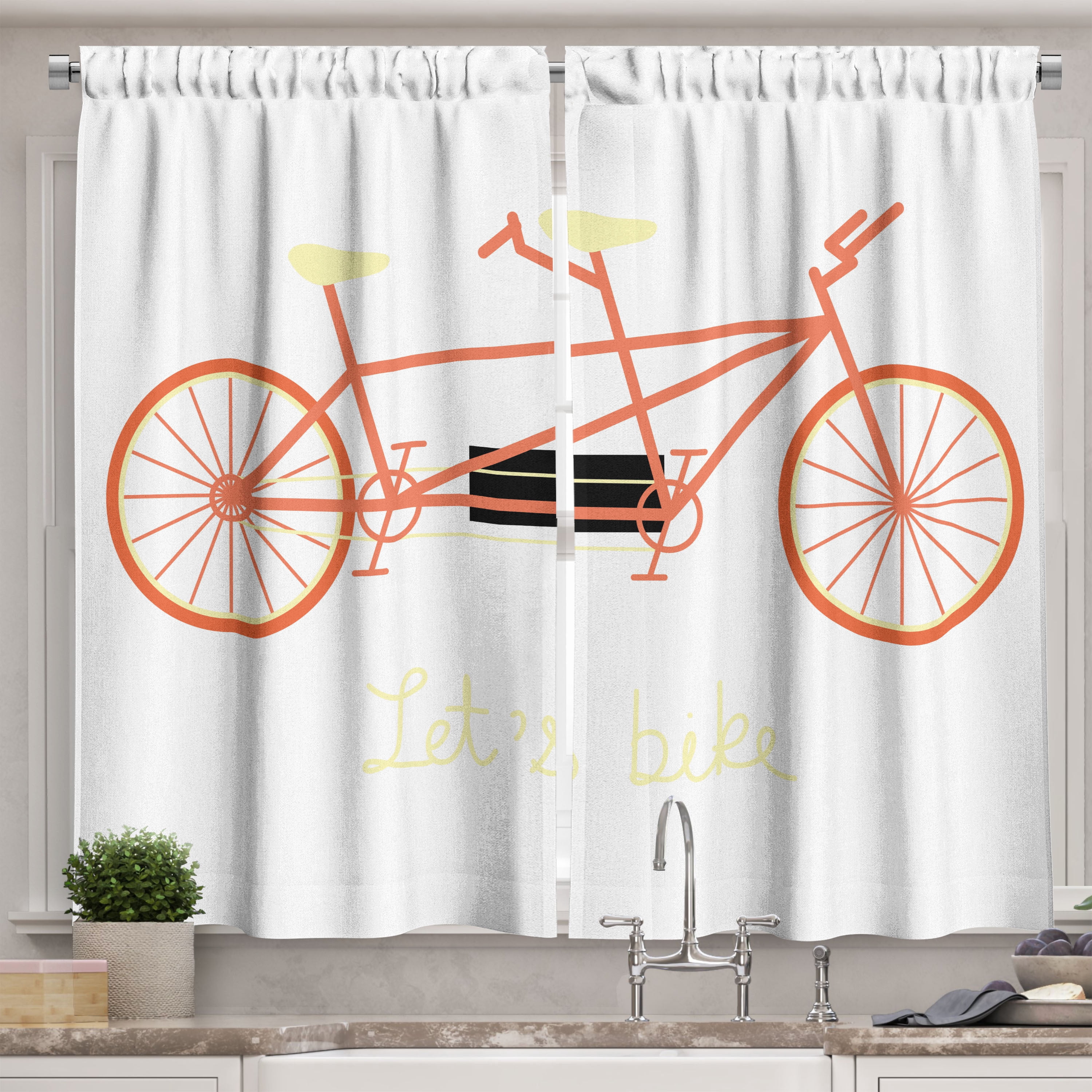 Bicycle Curtains 2 Panels Set, Lets Bike Hand Lettering Quote and Retro ...