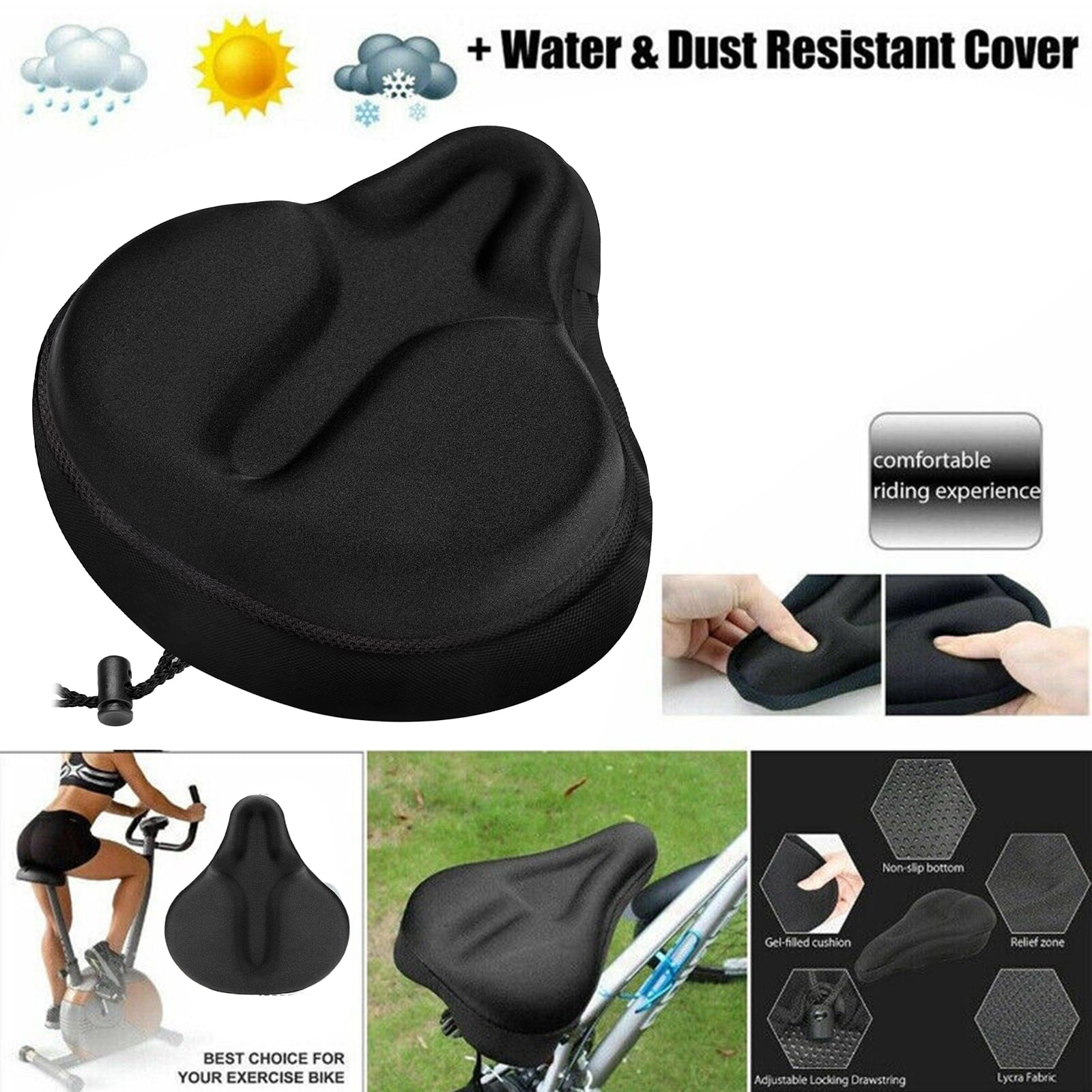 Bicycle Cushionseat Cover 3D Gel Saddle Pad Padded Soft Extra Comfort ...