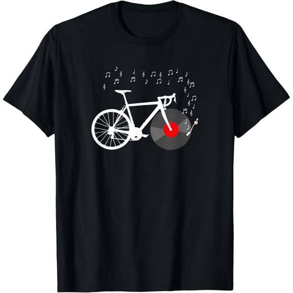 Bicycle Cycling Road Bike Vinyl Record Player Music Cyclist T-Shirt