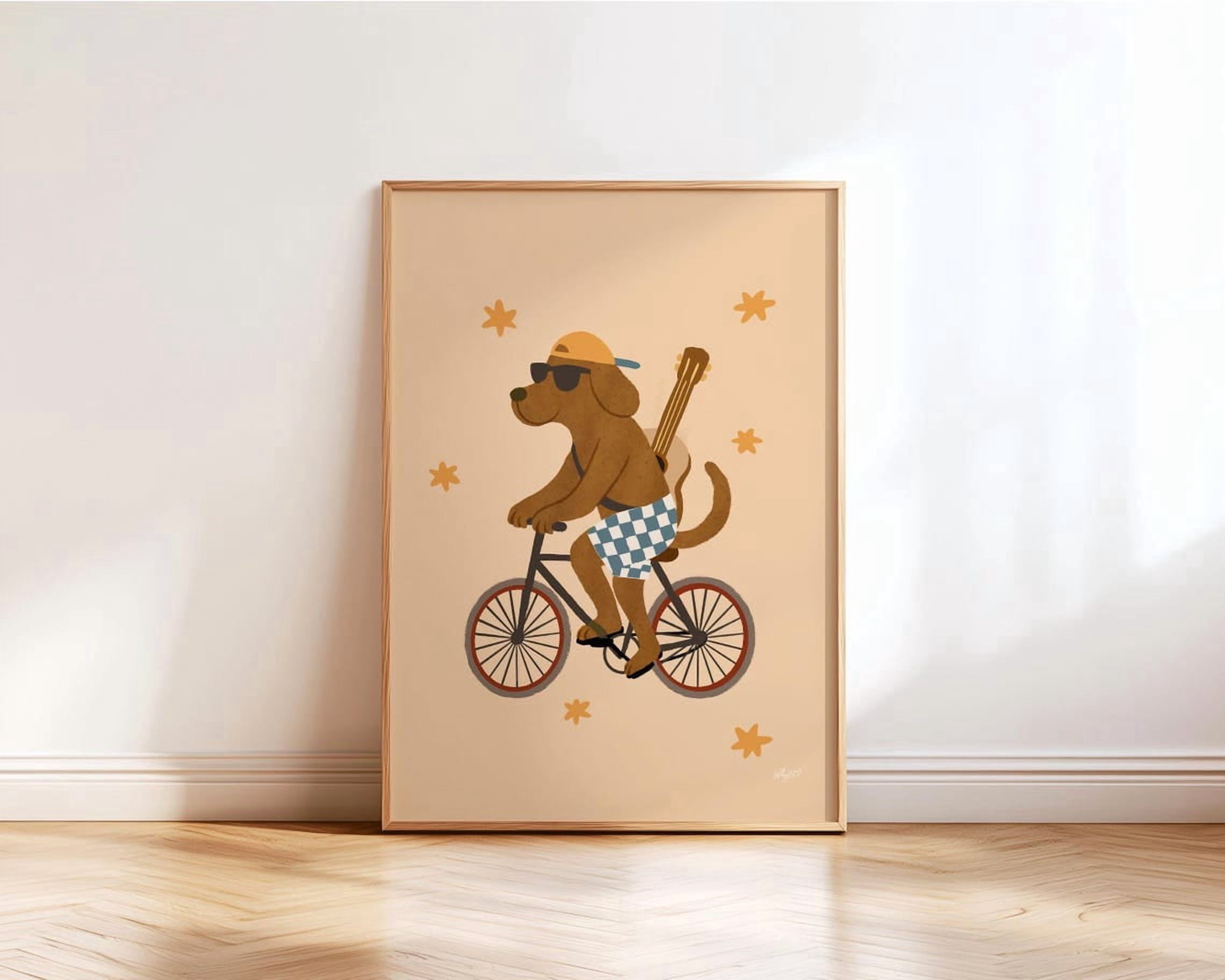 Bicycle Dog Gender Neutral Baby Modern Animal Pet Bike Riding Poster ...