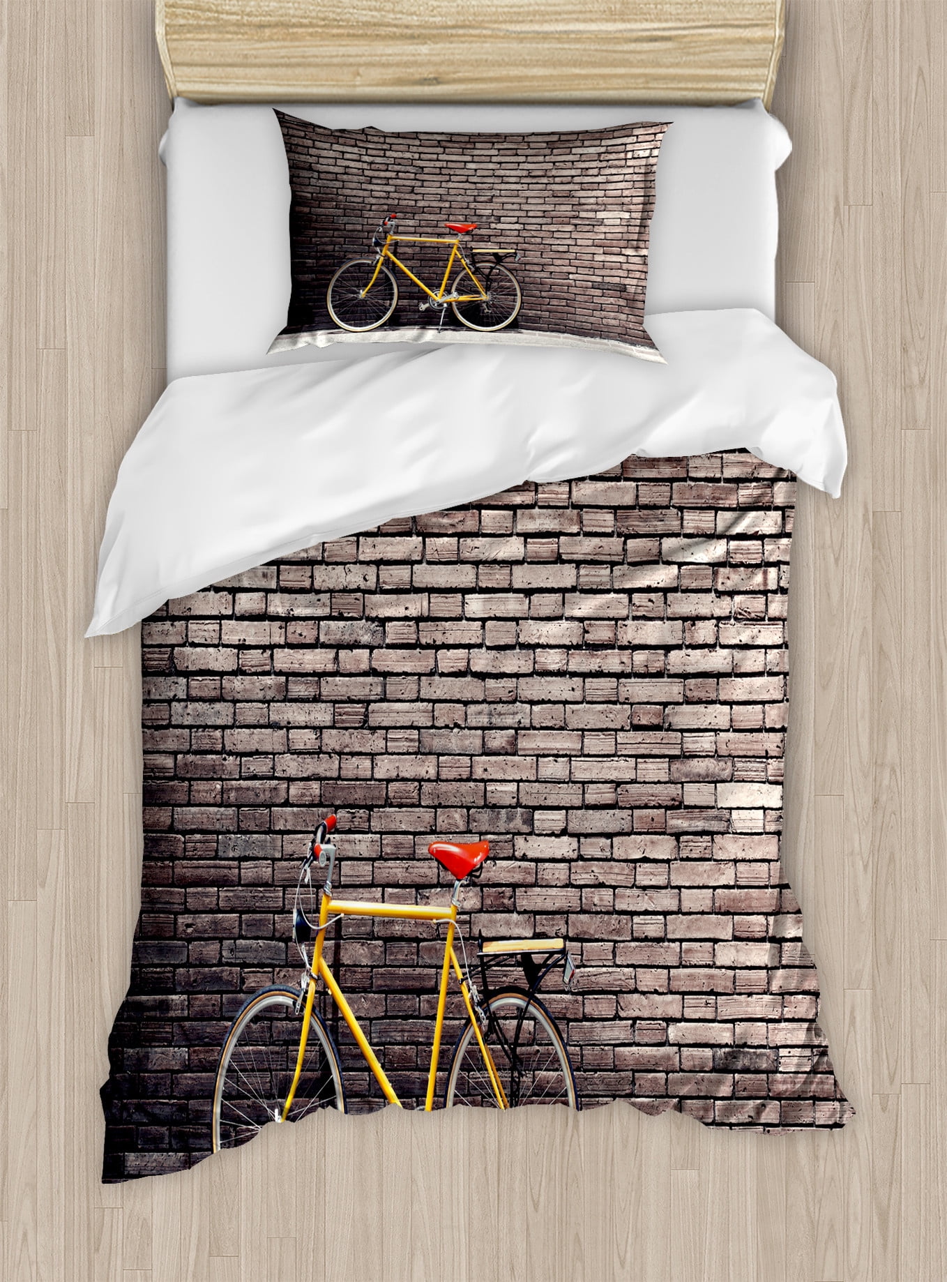 Bicycle Duvet Cover Set, Past Times Aesthetic Road Bike Lean Brick Wall