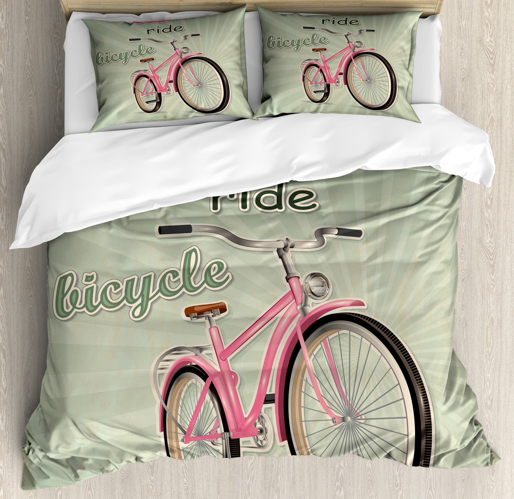 Bicycle Floral Pattern Print Duvet Cover Bedding Set main image 0