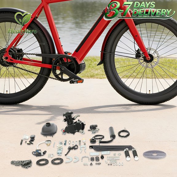 Bicycle Engine Kit 80cc 2-Stroke Motorized Bike Conversion Set Powerful 2.1KW 2.58HP Engine for 26-28 Inch Bicycle 23.61 MPH Max Speed Fuel Efficient for Commuting Mountain Road Black Aluminum Iron