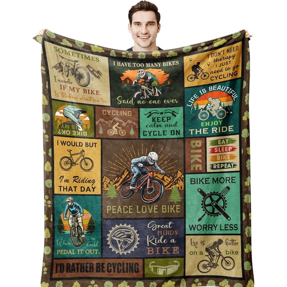 Bicycle Enthusiast Gift, Mountain Biking Blanket Throw for Men/Riders/Cyclists, Bike Themed Decorations