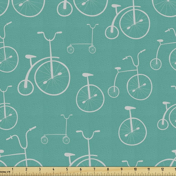 Ambesonne Bicycle Fabric by the Yard Upholstery, Retro Design Bikes Pattern, 10 Yards, Dark Seafoam Pale Grey
