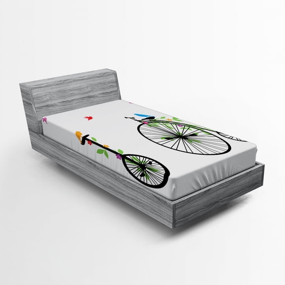 Ambesonne Bicycle Fitted Sheet, Flying Birds Flowers, Twin XL Size, Multicolor