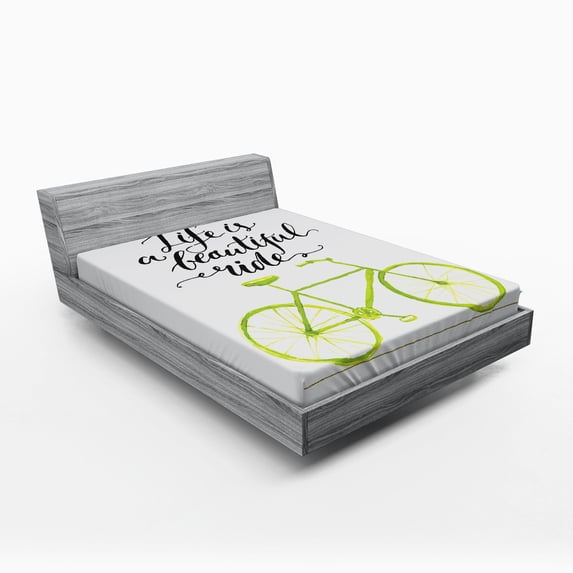 Ambesonne Inspirational Fitted Sheet, Life is a Bike Ride, Full Size, Green Black