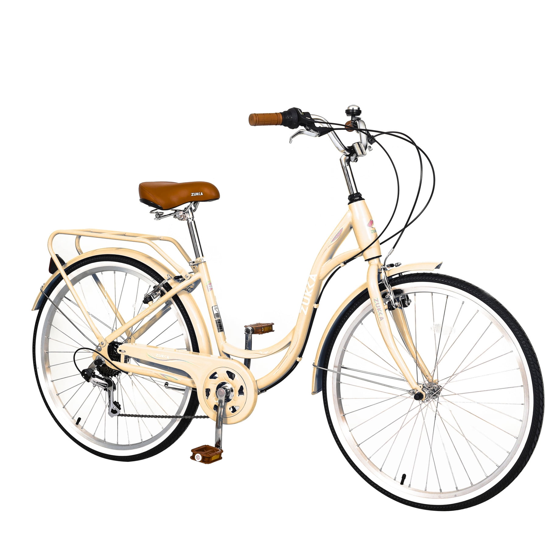 Bicycle Frame with Front and Rear wheel 7 Speed Comfort Bicycle with Anti Slip Pedal and Leather Saddle Women Bike with Steel Frame for Road Seaside and Travel Walmart