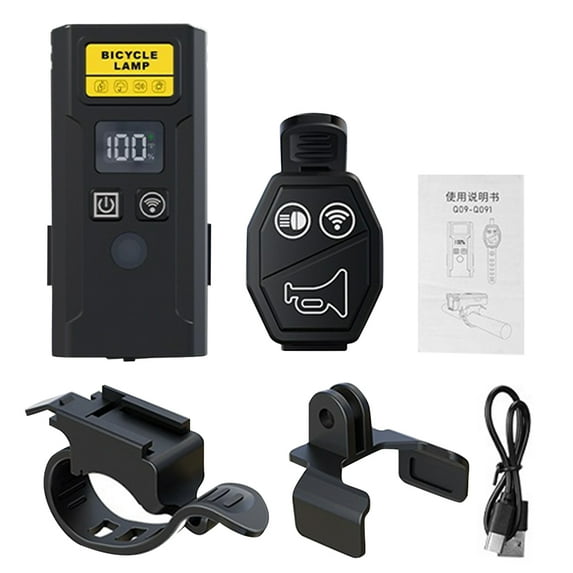 Bicycle Front Lamp with Horn Smart Light Sensor Cycling Safety Lamp Remote Control Bike Headlight Flashlight for Night Riding (Black)