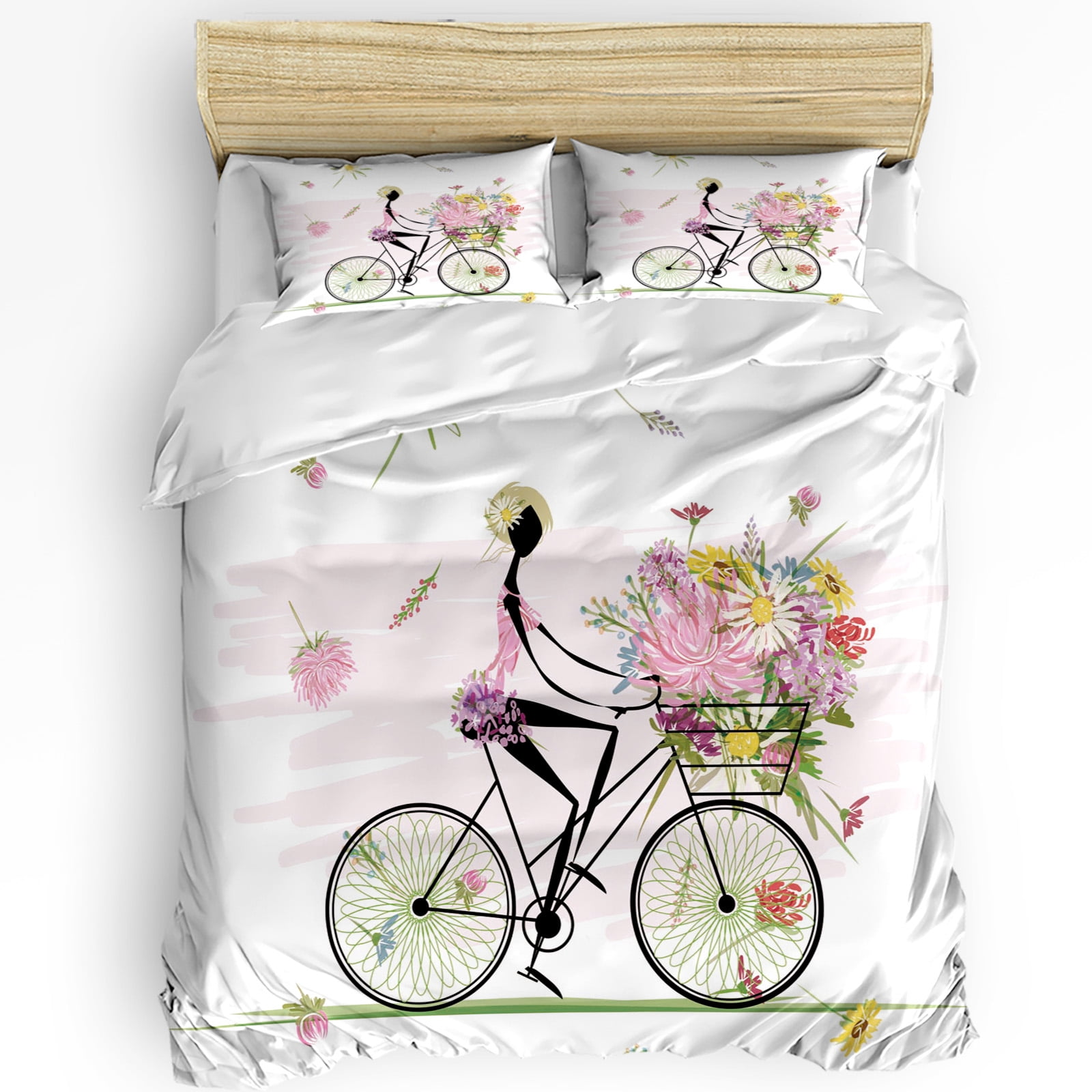 Bicycle Floral Pattern Print Duvet Cover Bedding Set main image 1