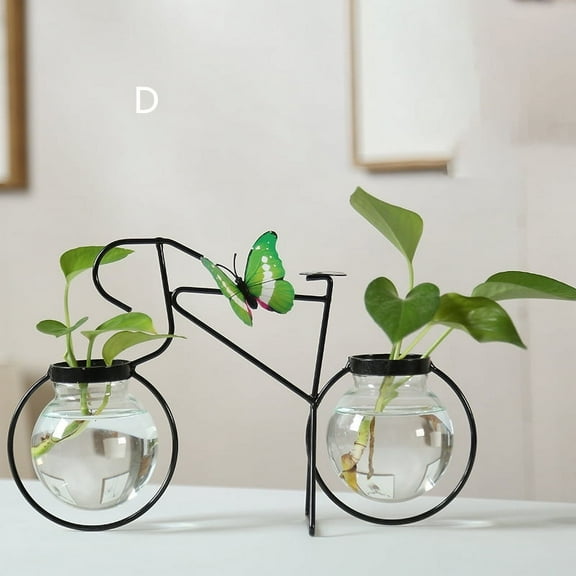Bicycle Glass Vase for Centerpiece, Clear Vase, Vase for Stem Branch Artificial Plant Home Indoor Decoration (D-Black)