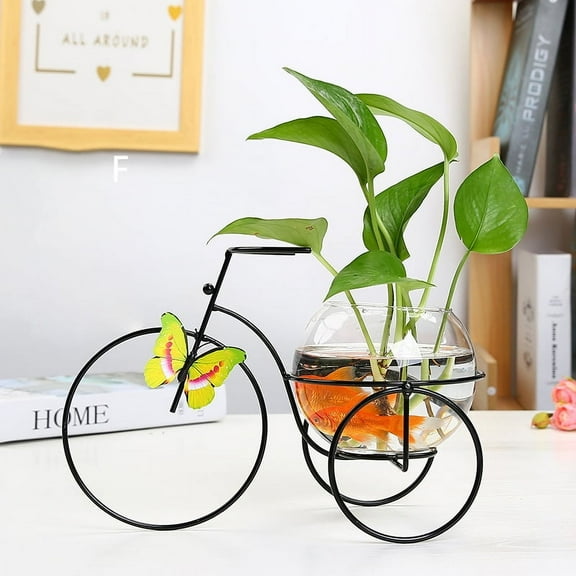 Bicycle Glass Vase for Centerpiece, Clear Vase, Vase for Stem Branch Artificial Plant Home Indoor Decoration (F-Black)
