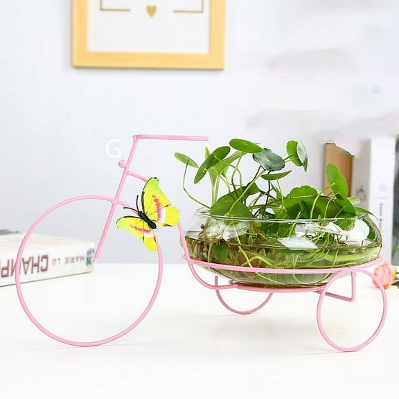 Bicycle Glass Vase for Centerpiece, Clear Vase, Vase for Stem Branch Artificial Plant Home Indoor Decoration (G-Pink)