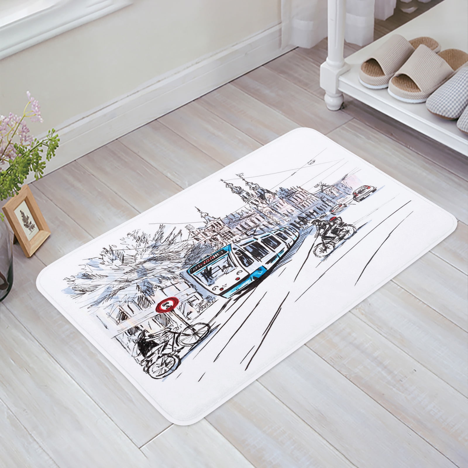 Bicycle House Snow Winter Kitchen Floor Mat Living Room Decor Carpet
