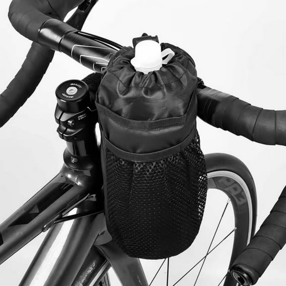 Bicycle Insulated Water Bottle Bag - Bike Water Bottle Holder Bag for Kid Adult, Insulated Bicycle Coffee Cup Holders with Phone Storage, Black Handlebar Drink/Beverage Container