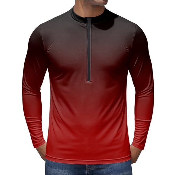 Bicycle Jerseys for Men Gradient Long Sleeve Cycling Jersey, Moisture Wicking Quick Dry UPF 50+ Bike Shirt for Road Mtb Riding Deep Red Xl