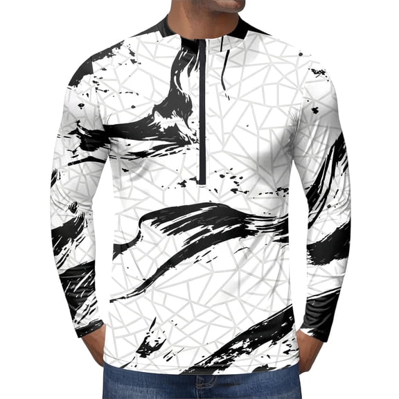 Bicycle Jerseys for Men Printed Long Sleeve Cycling Jersey, Graphic Bike Shirt, Moisture Wicking Quick Dry UPF 50+ for Road Mtb Riding 01-Black M