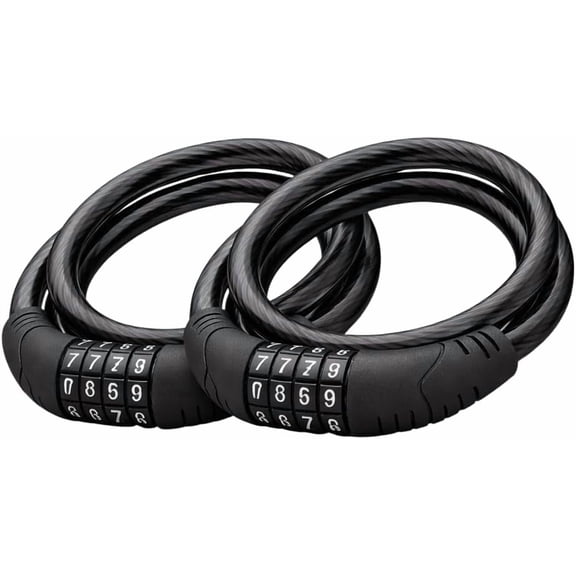 Bicycle  Lock Cable 2 Pack 4 ft 10mm Steel Resettable Combination Lock for Bikes Black