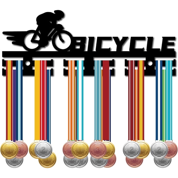 Bicycle Medal Hanger Display Cyclist Medal Display Rack Acrylic Wall-Mounted Medal Hook with 12 Separate Hooks Hang 0ver 40+ Medals for DIY Triathlon Cyclist Runner Swimmer 11.44.3 Inch