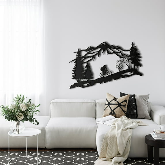 Bicycle Metal Wall Art for Home and Outside - Wall-Mounted Geometric Metal Wall Art - Drop Shadow 3D Effect Wall Decoration for Living Room Bedroom