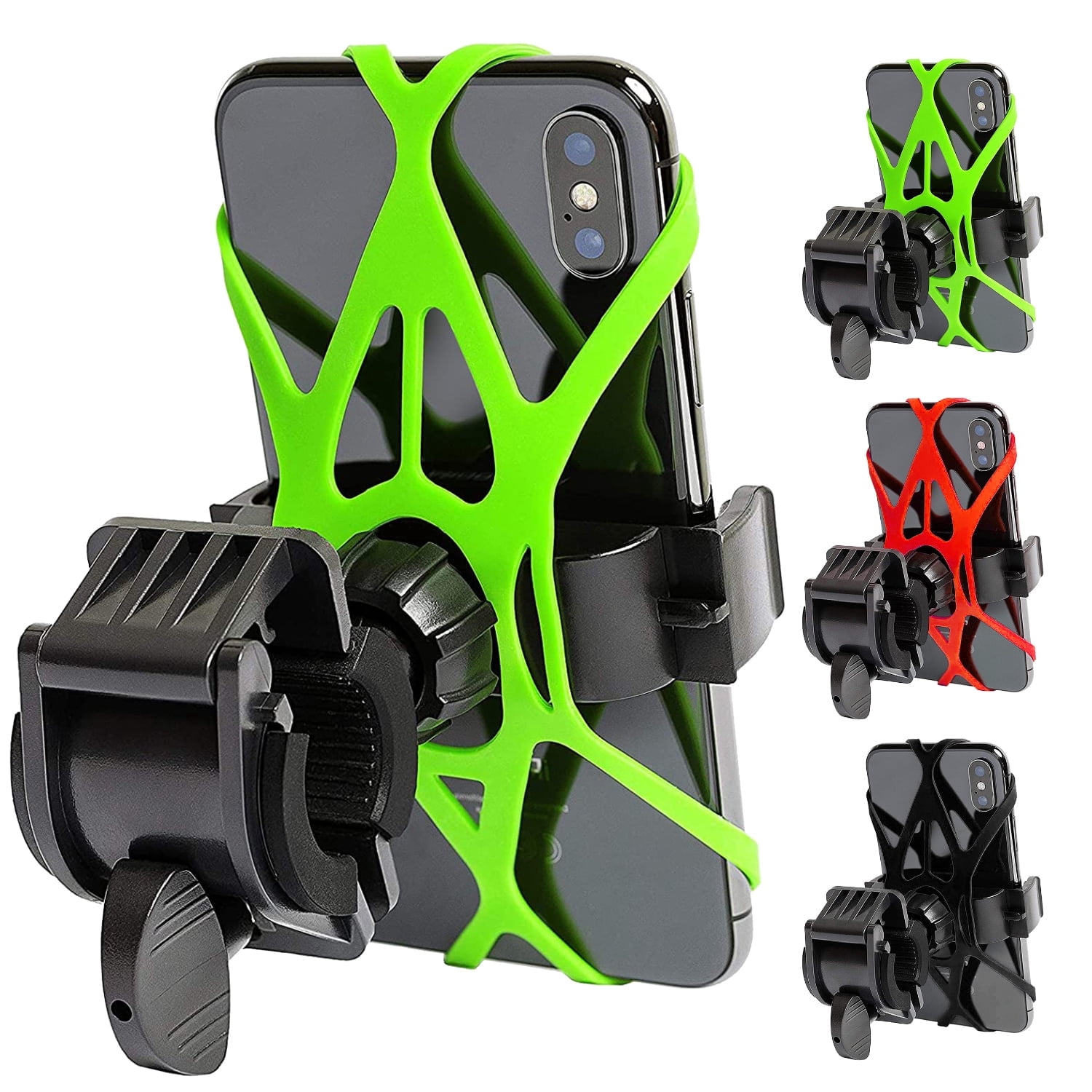 Syennl Adjustable Bicycle and Motorcycle Phone Mount for Smartphones - Red, Green, Black (3 Piece)
