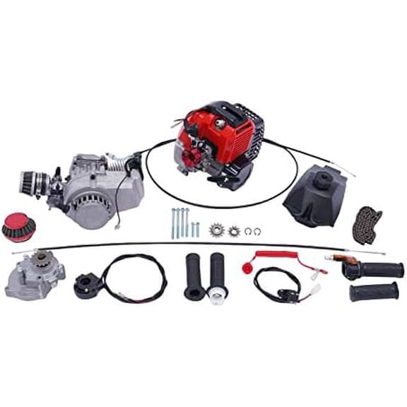 Bicycle Motorized, 49CC 2-Stroke Gas Petrol Bike Engine, Single Cylinder Air Cooled Motorized Bike Engine, Powerful Pull Start Cycle Motor Kit Chain Scooter for Vapor Scooter Frame Car