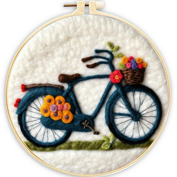 Bicycle Needle Felting Set, Beginner Felt Painting Set, With Wool Felt Painting Set, Decorative Frame, Suitable for Home Decoration, Christmas Gift