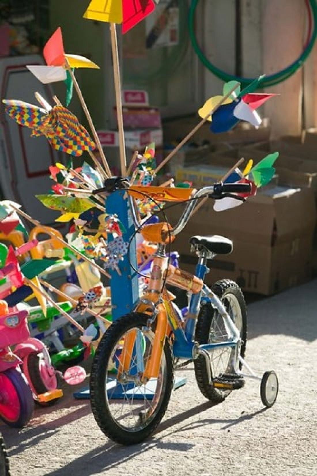 Bicycle Outside Toy Shop Lesvos Mytilini Aegean Islands Greece Canvas Art - Walter Bibikow DanitaDelimont (24 x 36)