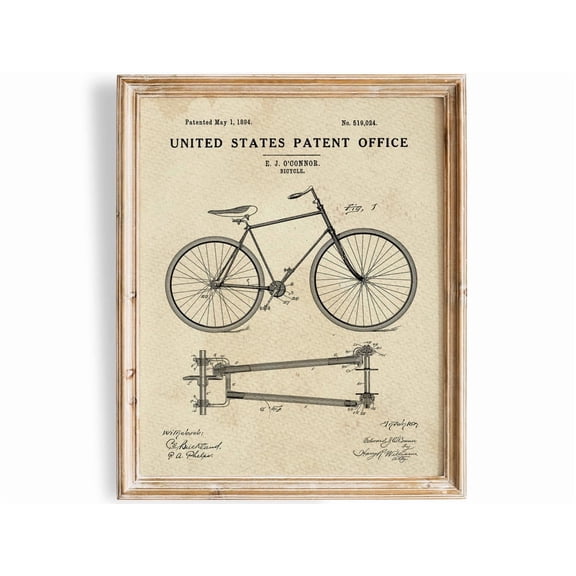 Bicycle Patent Wall Art Vintage Cycling Decor Living Room Bedroom Office
