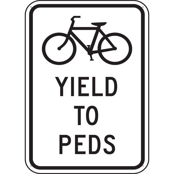 Bicycle Pedestrian Sign Yield To Peds 12X8 Inches Metal Aluminum Signs, Weather Resistant, Weatherproof, Indoor Or Outdoor