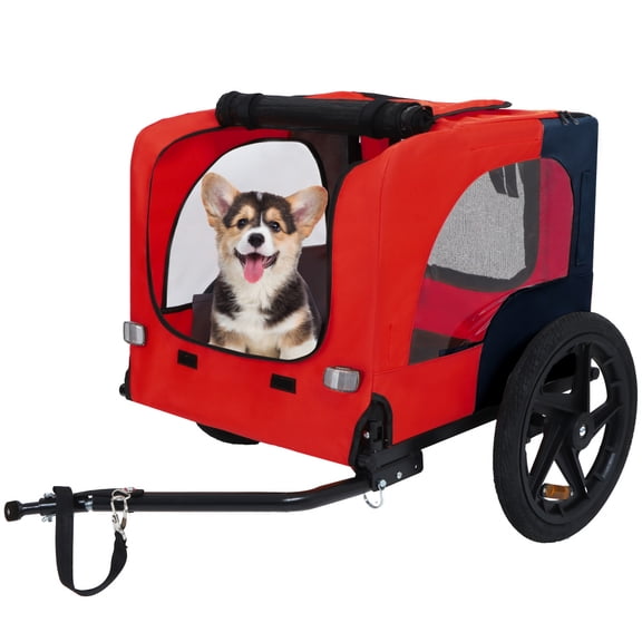 Bicycle Pet Bike Trailer for Small & Medium Dogs, Foldable Steel Frame Dog Cart with Quick Release Wheels, Non-Slip Floor & Internal Safety Leash