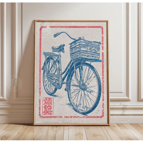 Bicycle Poster Cargo Bike Illustration Print Japanese Style Minimal Wall Art