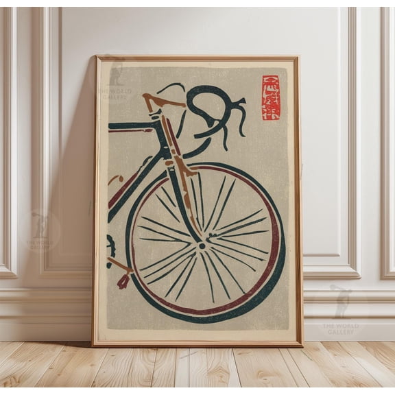 Bicycle Poster, Vintage Bike Wheel Print, Japanese Style Cycling Wall Art, Poster Only