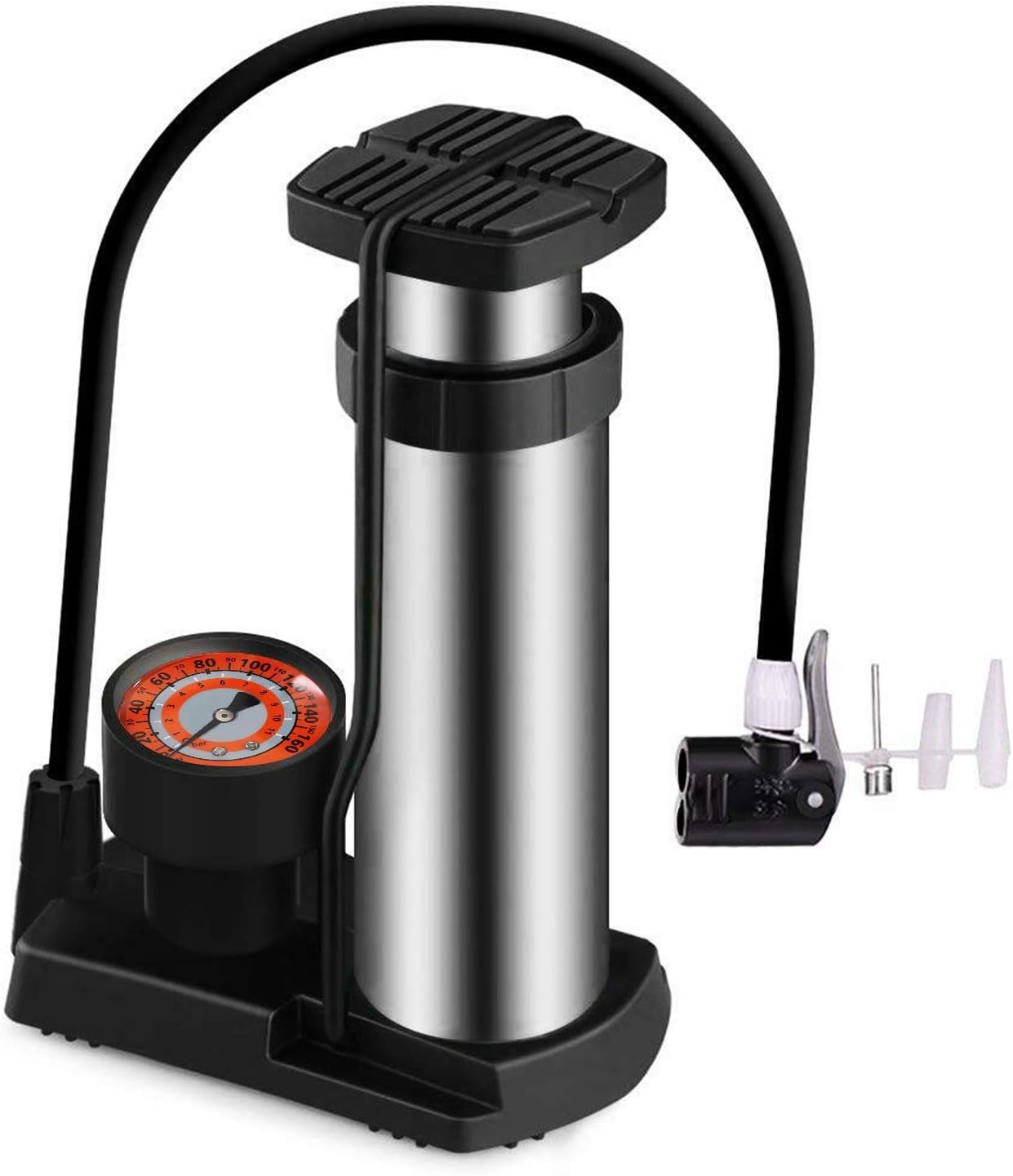 Bike Foot Pump With Gauge, Universal Presta & Schrader Valve