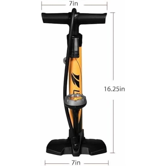 Bicycle Pump Durable Bike Floor Pump 17/24 inch Smart Valve Head, 160 psi, Automatically Reversible Presta and Schrader Honey Yellow - Petite